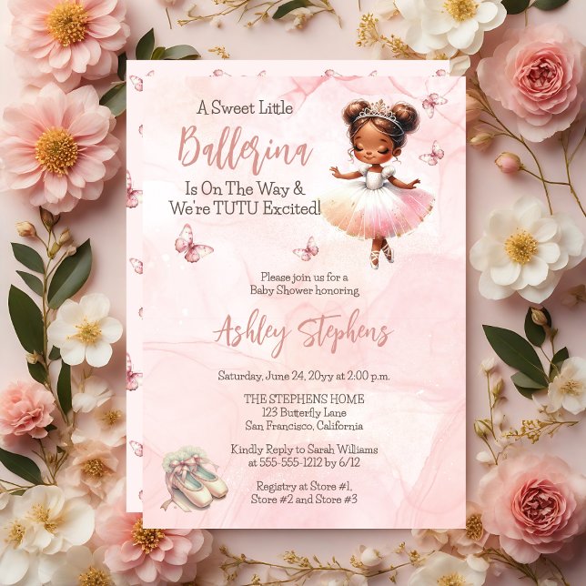 Invitación Little Ballerina Está En Camino Tutu Baby Shower ("A Sweet Little Ballerina Is On The Way & We're TUTU Excited!" Pink Girl Baby Shower Invitation)