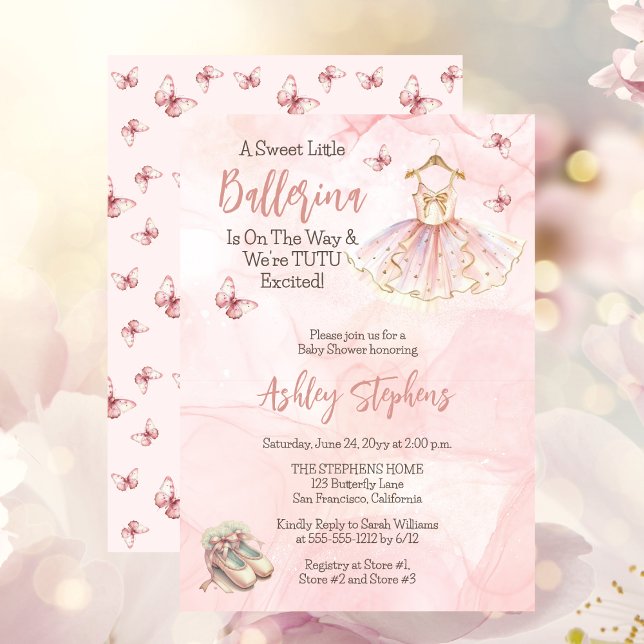 Invitación Little Ballerina Está En Camino Tutu Baby Shower ("A Sweet Little Ballerina Is On The Way & We're TUTU Excited!" Pink Girl Baby Shower Invitation)