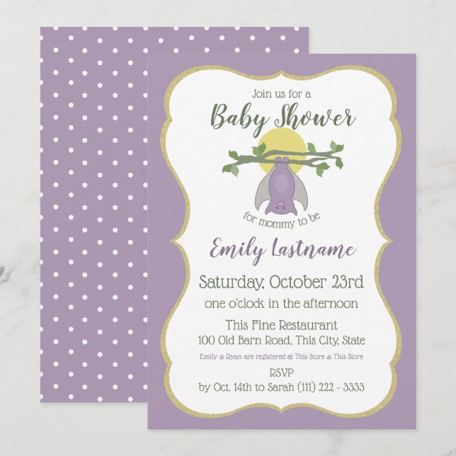 Invitación Little Bat Full Moon Baby Shower (Anverso / Reverso)