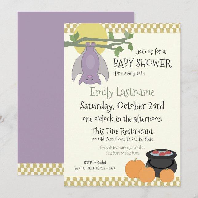 Invitación Little Bat Halloween Baby Shower (Anverso / Reverso)