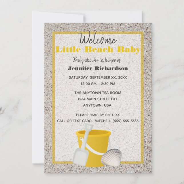 Invitación Little Beach Baby Shoke y Pail Baby Shower (Anverso)