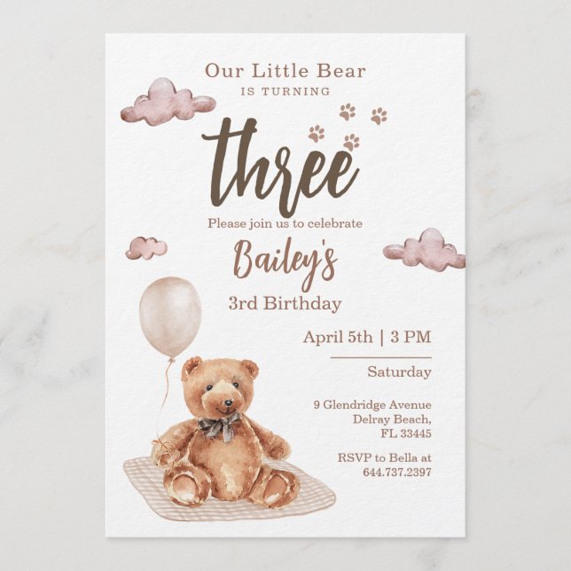 Invitación Little Bear Any Age Birthday Invitation (Anverso)
