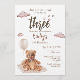 Invitación Little Bear Any Age Birthday Photo Invitation