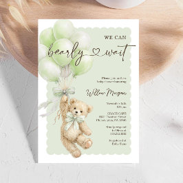 Invitación Little Bear Baby Shower Teddy Bear Balloons