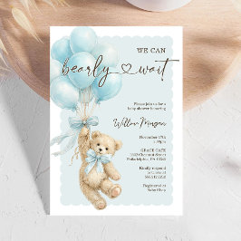 Invitación Little Bear Boy Baby Shower Teddy Bear Balloons