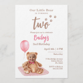 Invitación Little Bear Pink Any Age Birthday Photo Invitation