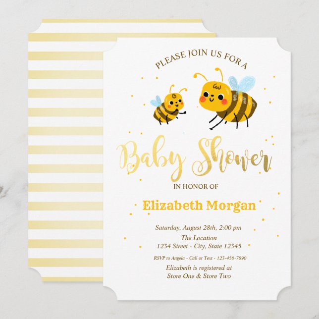 Invitación Little Bees Baby Shower (Anverso / Reverso)