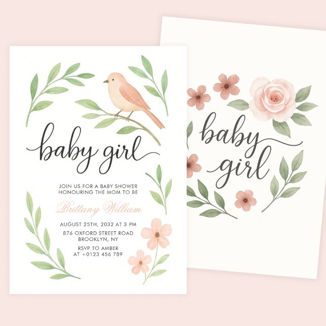 Invitación Little Bird Baby Shower Pink Baby Girl (Subido por el creador)