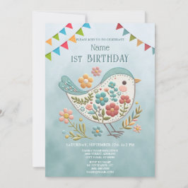 Invitación Little Bird Blue Pink Flowday Party
