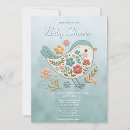 Invitación Little Bird Blue Pink Flowers Baby Shower