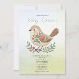 Invitación Little Bird Floral Gold Baby Shower