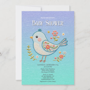 Invitación Little Blue Bird Floral Baby Shower