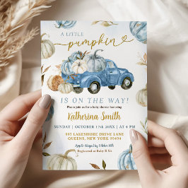 Invitación Little Blue Pumpkin Truck Baby Shower