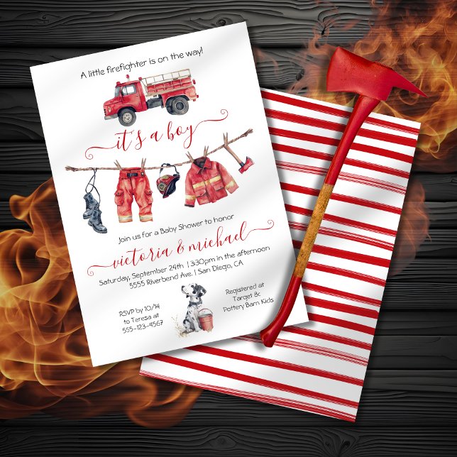 Invitación LIttle bombero Baby Shower Clothesline (Subido por el creador)