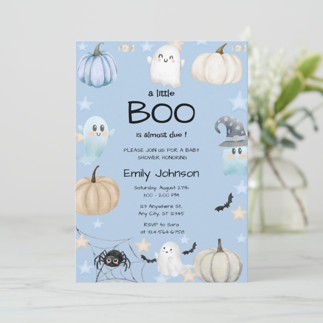 Invitación Little Boo Baby Shower | Cute Halloween (Anverso de pie)