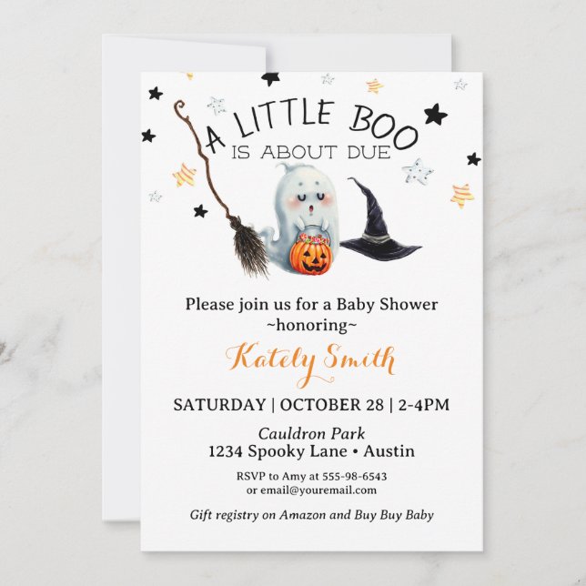 Invitación Little Boo Baby Shower Gender Neutral Halloween (Anverso)