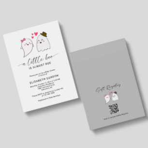 Invitación Little Boo Baby Shower Halloween Ghost QR Code