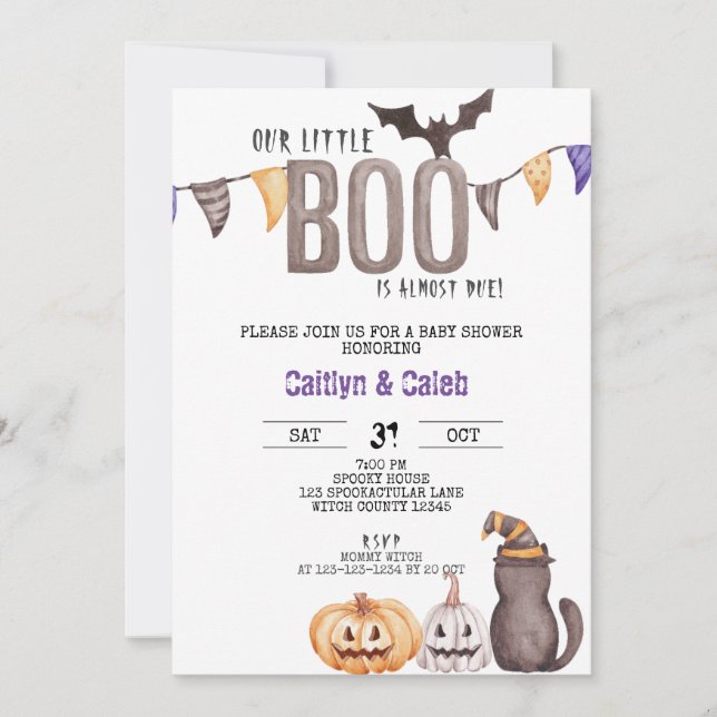 Invitación Little Boo Baby Shower, Halloween Shower (Anverso)