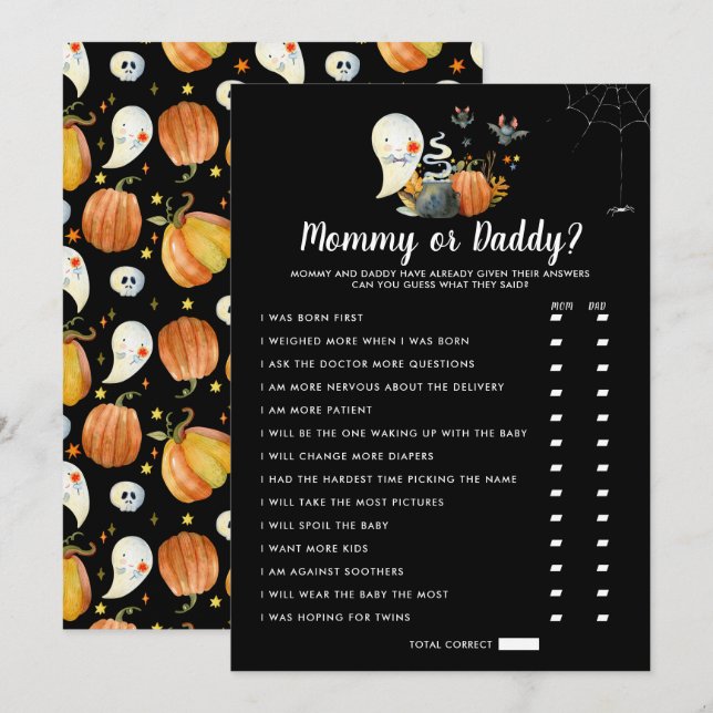 Invitación Little Boo Baby Shower | Juego de mamá o papá (Anverso / Reverso)