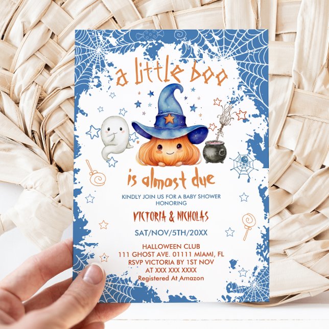 Invitación Little Boo Blue Boy Pumpkin Baby Shower (Subido por el creador)