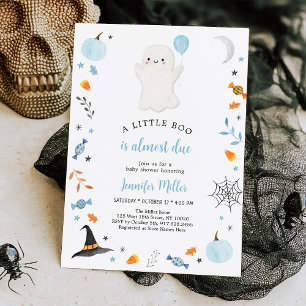 Invitación Little Boo Blue Ghost Halloween Baby Shower