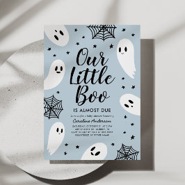 Invitación Little Boo Blue Ghost Halloween Baby Shower