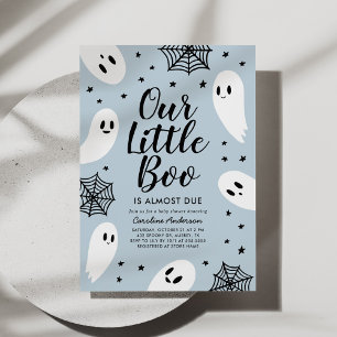Invitación Little Boo Blue Ghost Halloween Baby Shower