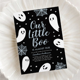Invitación Little Boo Blue Ghost Halloween Baby Shower
