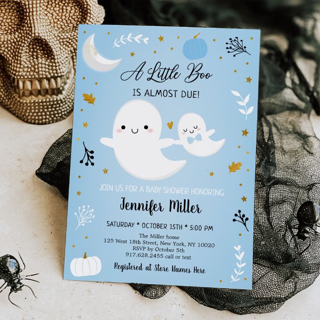 Invitación Little Boo Blue Gold Ghost Pumpkin Baby Shower (Subido por el creador)