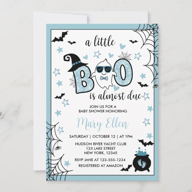 INVITACIÓN LITTLE BOO BLUE HALLOWEEN BABY SHOWER (Anverso)