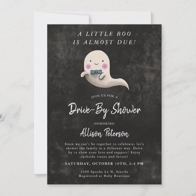 Invitación Little Boo Boy Halloween Drive Por Baby Shower (Anverso)