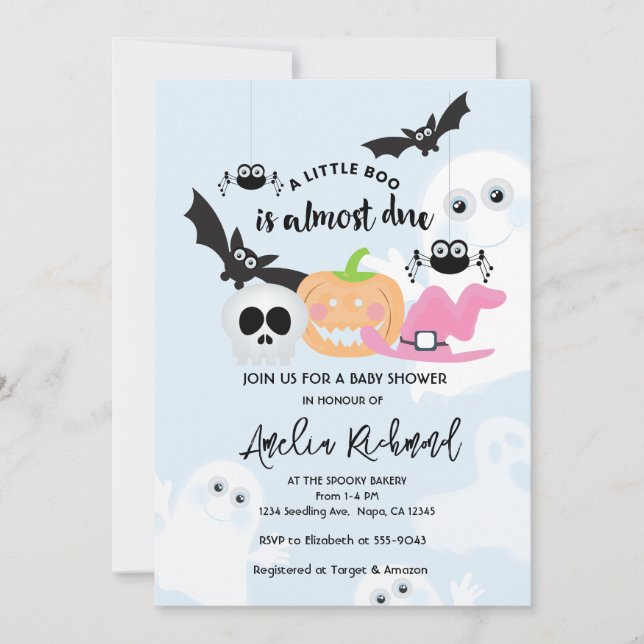 Invitación Little Boo Cuse Halloween Baby Boy Shower (Anverso)