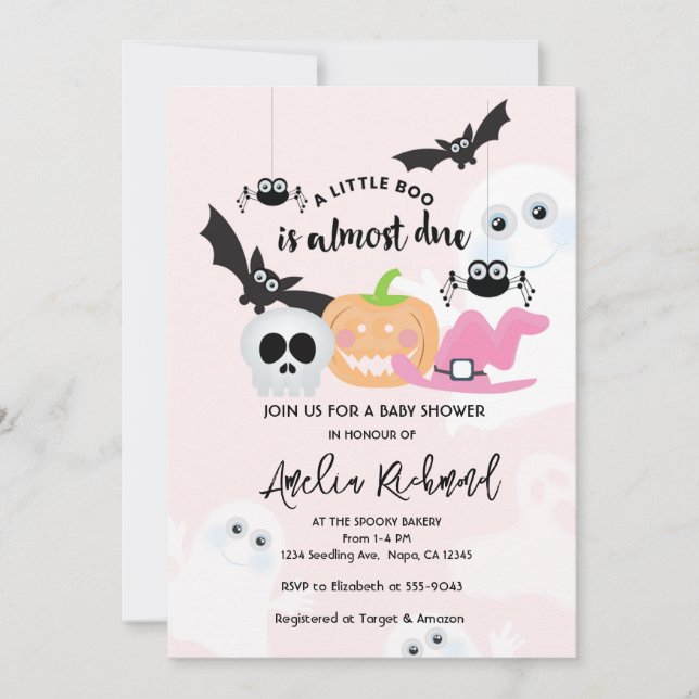 Invitación Little Boo Cuse Halloween Baby Girl Shower (Anverso)