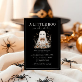 Invitación Little Boo Cute Ghost Bow Wildflowers Baby Shower