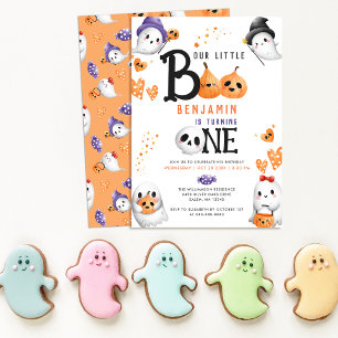 Invitación Little Boo Cute Ghosts Halloween Primer Cumpleaños