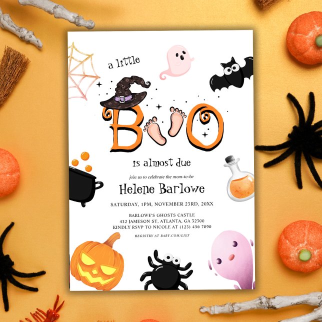 Invitación Little Boo Cute Halloween Baby Shower (Little Boo Cute Halloween Baby Shower Invitation)