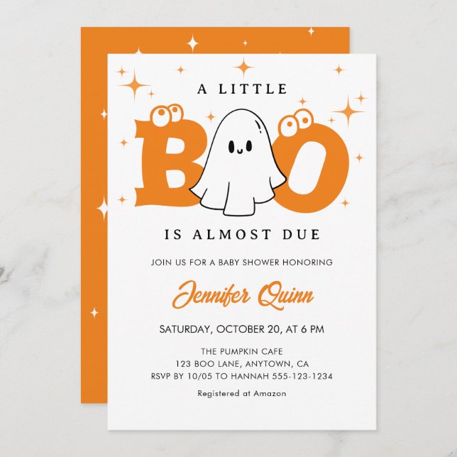 Invitación Little Boo Cute Neutral Halloween Baby Shower (Anverso / Reverso)
