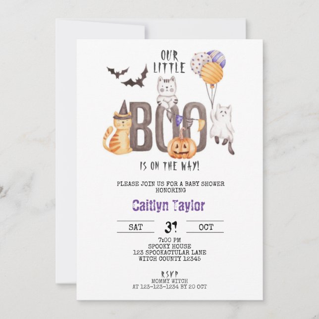 Invitación Little Boo está en camino, Baby Shower de Hallowee (Anverso)