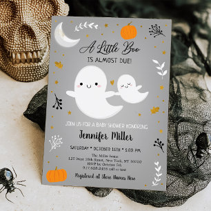 Invitación Little Boo Ghost Pumpkin Gold Baby Shower