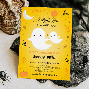 Invitación Little Boo Ghost Pumpkin Gold Baby Shower