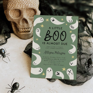 Invitación Little Boo Ghost Stars Green Baby Shower