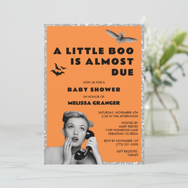 Invitación Little Boo Halloween Baby Shower (Anverso de pie)