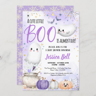 Invitación Little Boo Halloween Baby Shower Purple