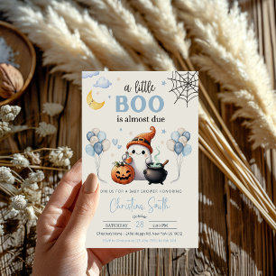 Invitación Little Boo Halloween Blue Boy Baby Shower