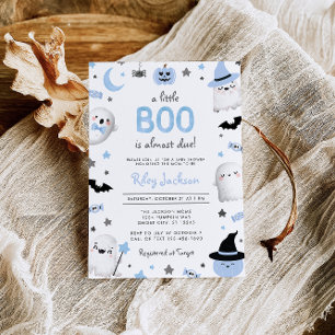 Invitación Little Boo Halloween Blue Ghost Baby Shower
