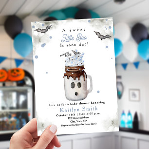 Invitación Little Boo Halloween Blue Milkshake Baby Shower