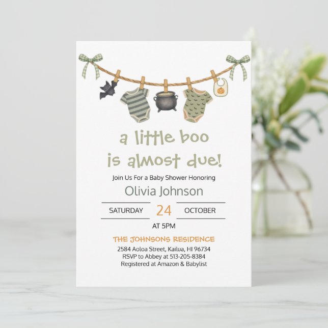 Invitación Little Boo Halloween Clothes Baby Shower (Anverso de pie)