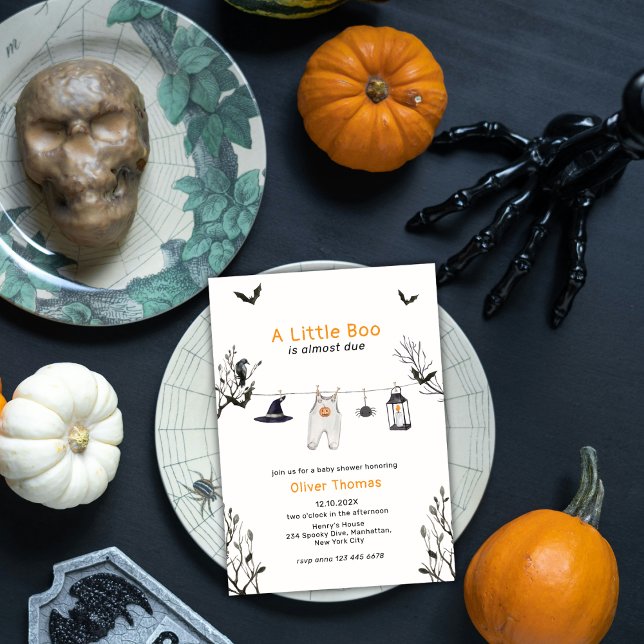 Invitación Little Boo Halloween Clothesline Baby Shower (Little Boo Halloween Clothesline Baby Shower Invitation)