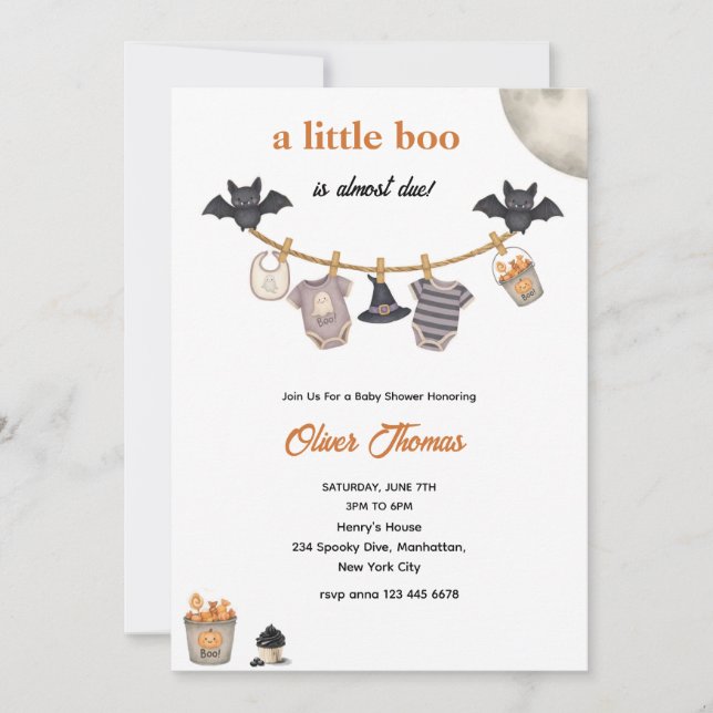 Invitación Little Boo Halloween Clothesline Baby Shower (Anverso)