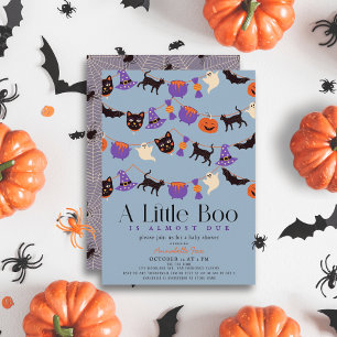 Invitación Little Boo Halloween Garlands Blue Boy Baby Ducha